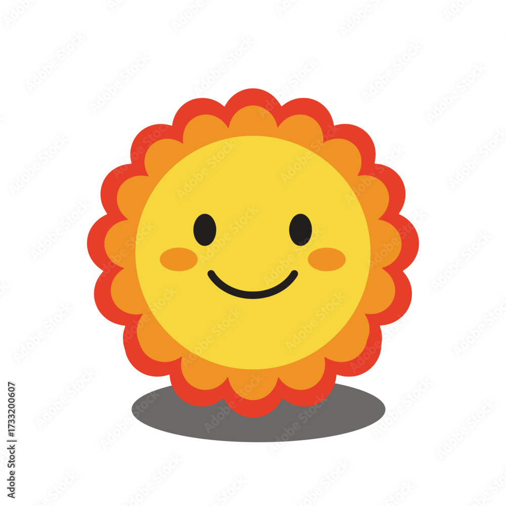 Obraz premium Smiling cartoon sun with orange and yellow petals and happy face.