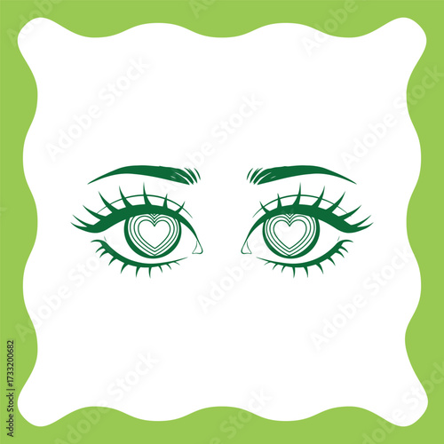 Stylized anime eyes with heart shaped pupils vector illustration.