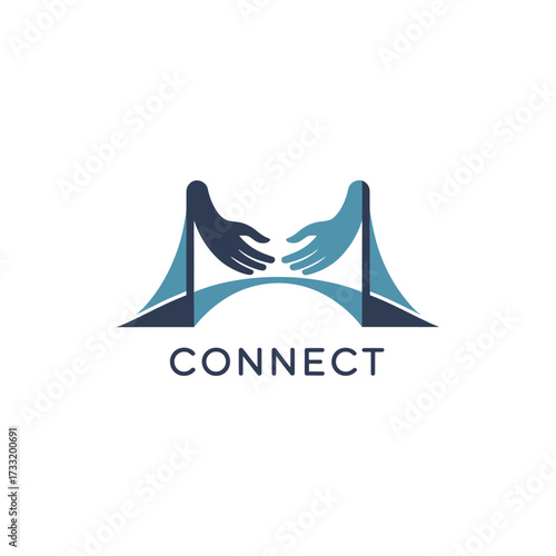 connect partnership logo, two hands meeting over bridge, community collaboration icon, networking brand identity, trustworthy corporate vector