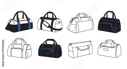 Collection of various gym bags and duffel bags in different styles