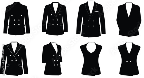 Collection of black suit jacket silhouettes displayed in a grid arrangement