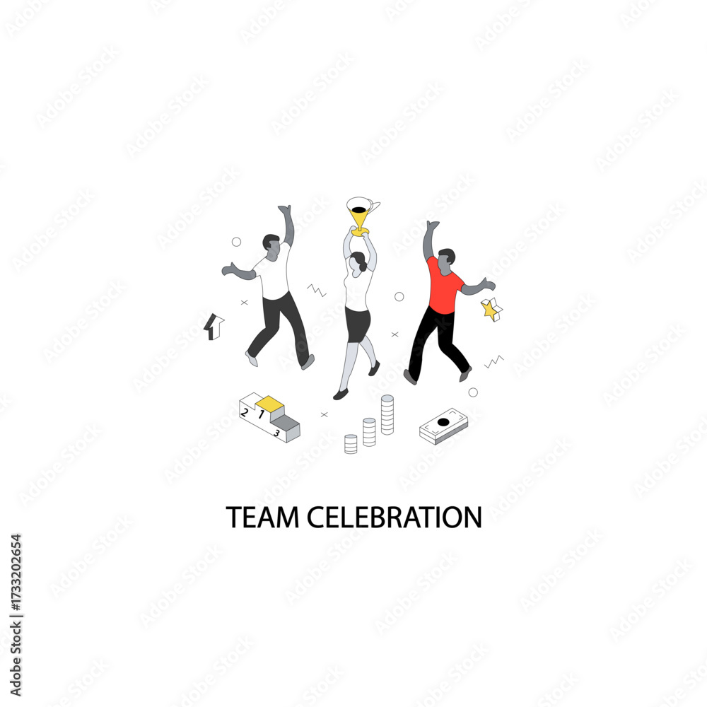 Naklejka premium Flat Vector Illustration of Team Celebration and Success Concept