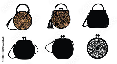Variety of stylish hand bags presented in black and woven designs