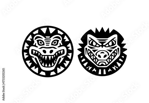 A bold geometric Polynesian tribal Crocodile