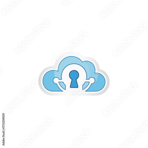 cloud storage keyhole icon, secure access symbol, online backup service concept, data privacy logo, modern blue vector