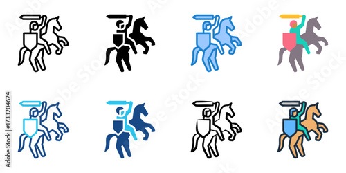 Historical reenactment icon set multiple style collection 
