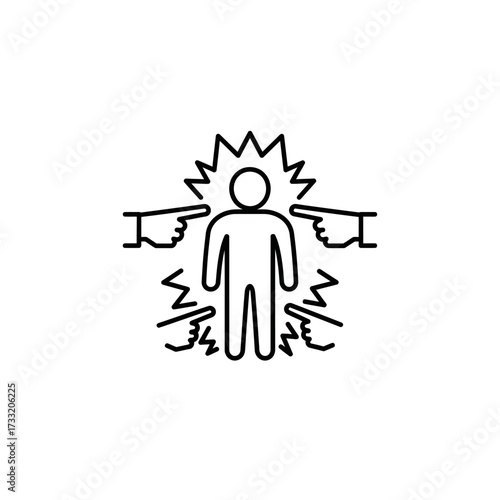 Illustration Art Vector Person Surrounded by Pointing Fingers in Modern Minimalist Style