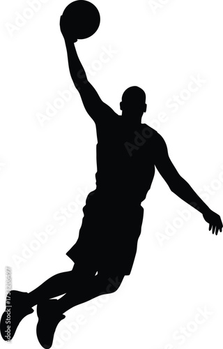 Basketball player dunking silhouette action
