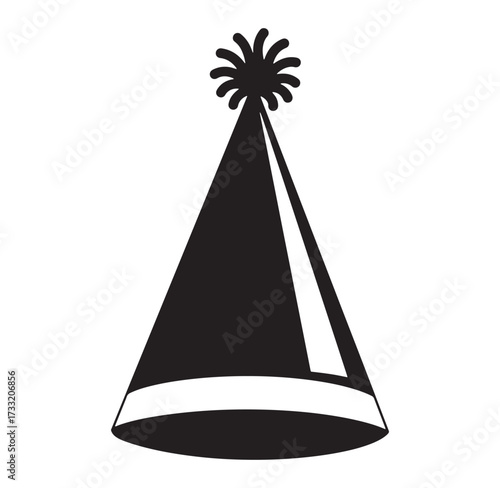 Black and white party hat illustration design isolated on a pure white background