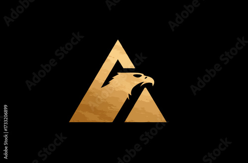 Majestic Golden Eagle Head in Abstract Initial A Logo on Black Background, Powerful Business Brand Design