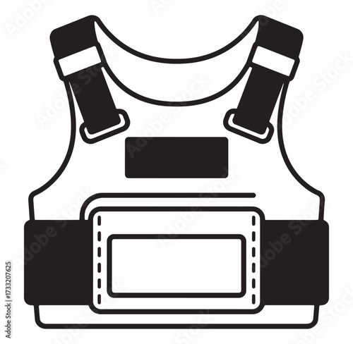 Black and white vector illustration of a protective bulletproof vest for security purposes