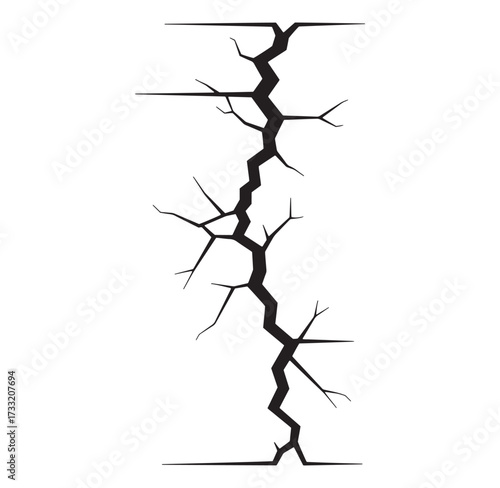 Black and white vector illustration of a cracked surface or wall isolated