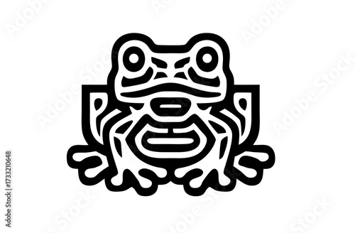 Stylized black and white frog vector icon. Abstract line art amphibian illustration in a geometric and tribal style for design elements.