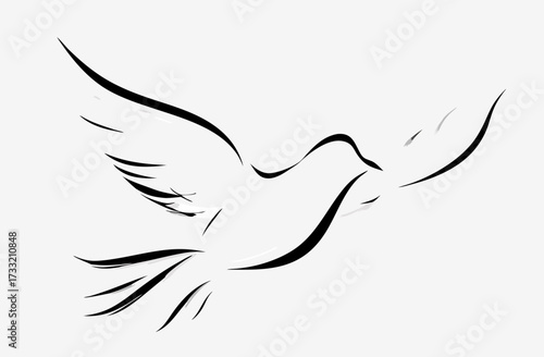 Elegant minimalist black line art illustration of a flying dove. Symbol of peace, freedom, and hope.