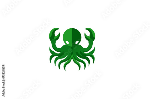 Stylized Green Octopus Crab Hybrid Icon. Modern Flat Design Marine Creature Graphic Illustration for Aquatic Themes, Seafood, or Ocean Concepts.