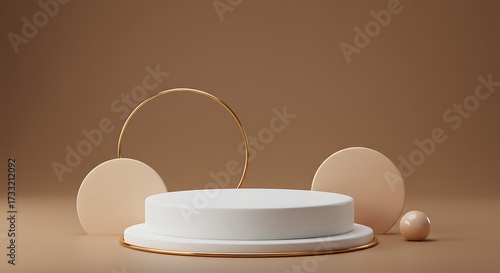 Minimalist 3D Product Display Stage with Gold Accents and Neutral Tones