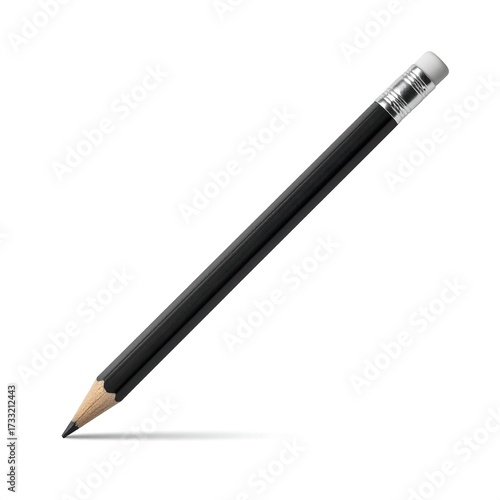 Single black pencil on white background