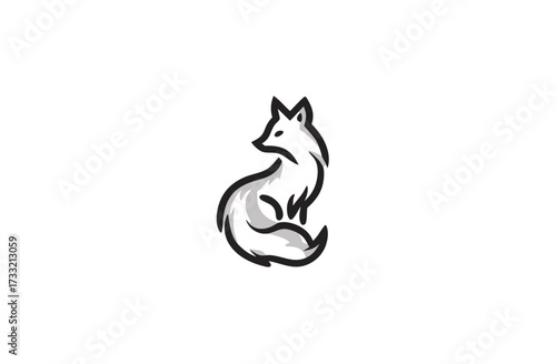 Elegant minimalist sitting fox illustration, modern wildlife graphic design, stylized animal silhouette, simple artistic vector icon.