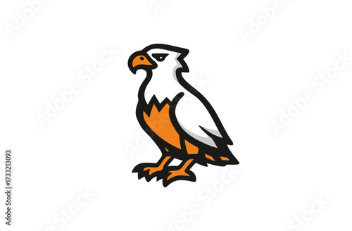 Stylized cartoon eagle illustration with white and orange plumage, a proud bird of prey graphic design element.