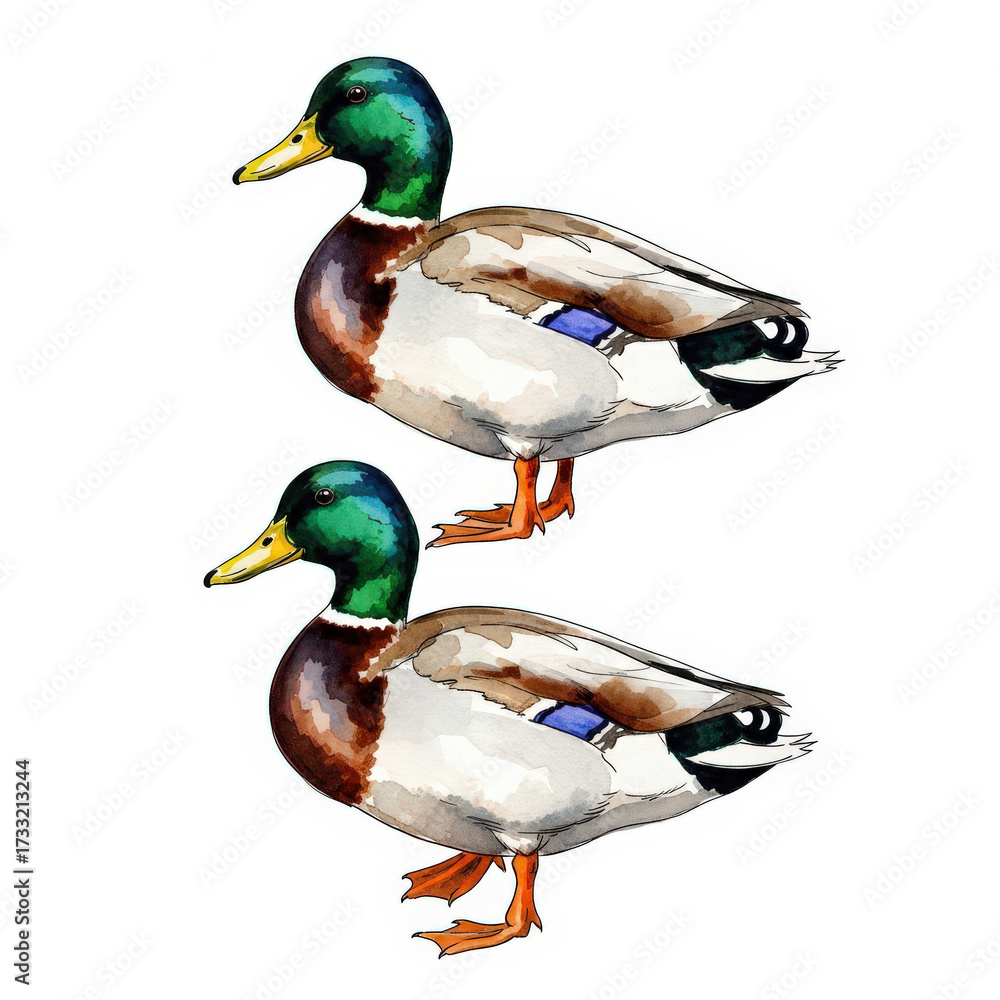 Obraz premium Vibrant Mallard Duck Illustration Pair Detailed Waterfowl Artwork for Nature Enthusiasts and Wildlife Art Collectors Bird Portrait Drawing