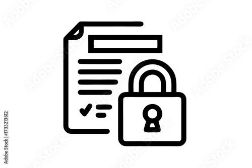 Secured Document Icon: Data Protection, Confidential Information, and Digital Privacy Symbol. File Security and Compliance Concept.