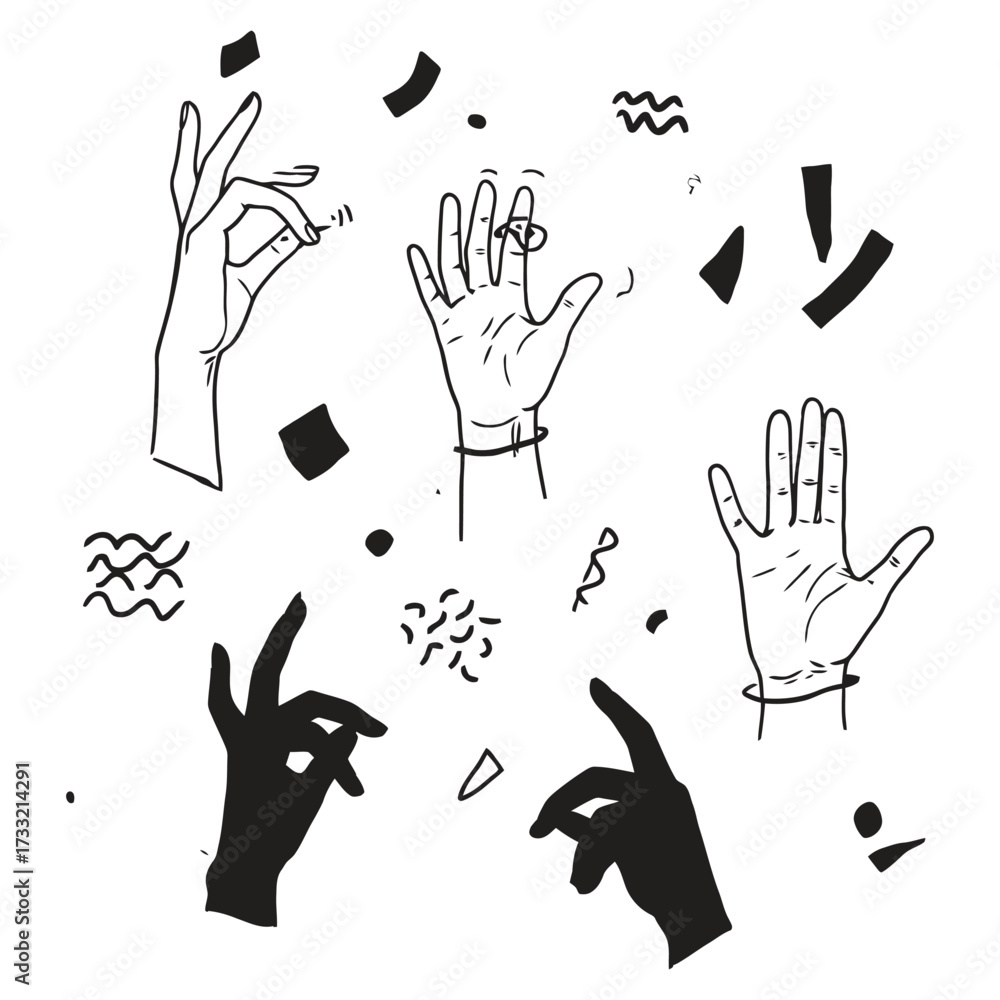 Fototapeta premium Artistic Hand Gestures Collection Expressive Human Body Parts Illustration.