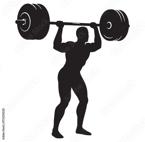 Silhouette illustration of a weightlifter lifting a heavy barbell overhead during training