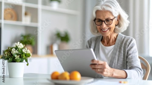 Wallpaper Mural Smiling Senior Woman Using Tablet Computer at Home with Modern Lifestyle Concept. Torontodigital.ca