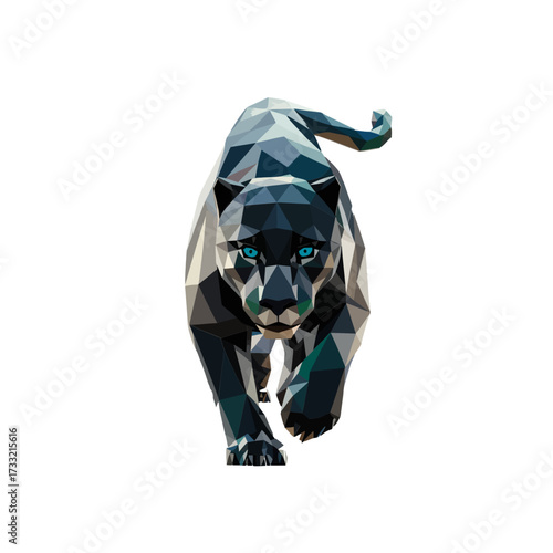 low poly panther running, faceted black cat, dynamic pose, jungle predator silhouette, modern polygon style, aggressive mascot, vector