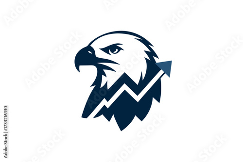 Stylized eagle head with integrated upward trend financial chart, representing business growth, success, and strength