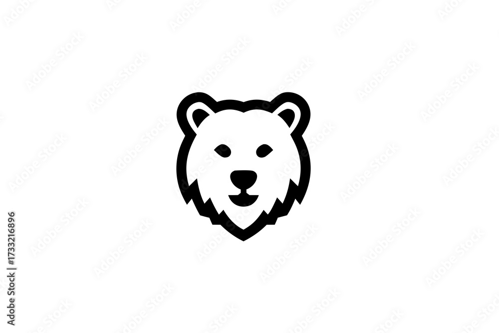 Fototapeta premium Minimalist Black Line Art Bear Head Icon, Simple Stylized Wild Animal Face Symbol for Design, Modern Vector Illustration