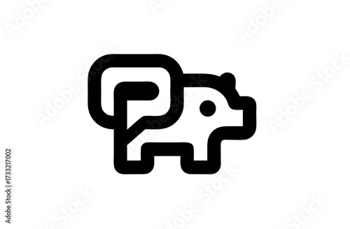 Minimalist black outline icon of a cute cartoon squirrel with a bushy tail, simple graphic vector design element.
