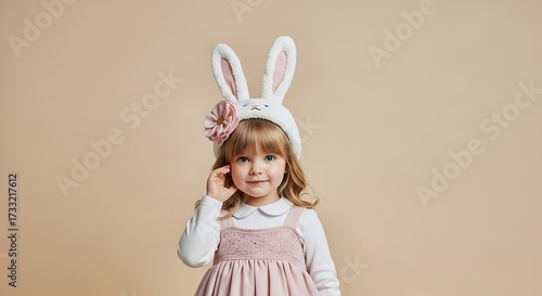 Adorable Child Wearing Bunny Ears.