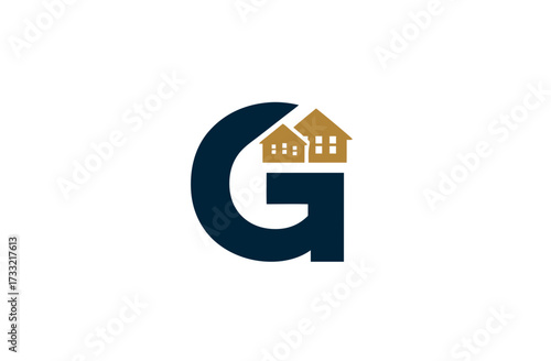 Modern letter G logo with abstract house silhouettes, perfect for real estate, property development, home services, or residential building industry branding.