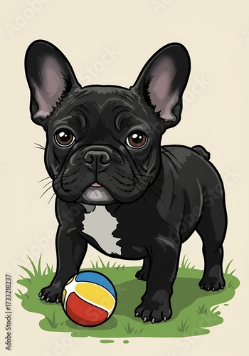 Adorable french bulldog puppy illustration with a playful expression and bright colors