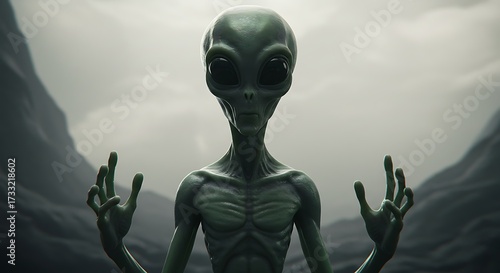 Alien Encounter in a Stark Landscape a Gripping Image of Extraterrestrial Life