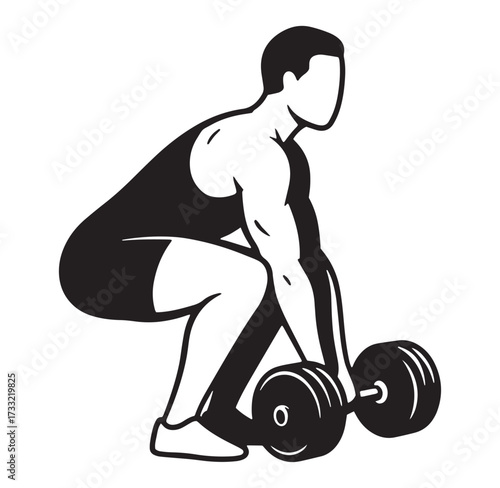 Strong athlete performing a barbell deadlift exercise illustrative black and white fitness concept