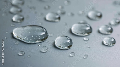 Wallpaper Mural Close-up of multiple water droplets on a light surface, featuring a prominent oval droplet with smooth edges, Torontodigital.ca