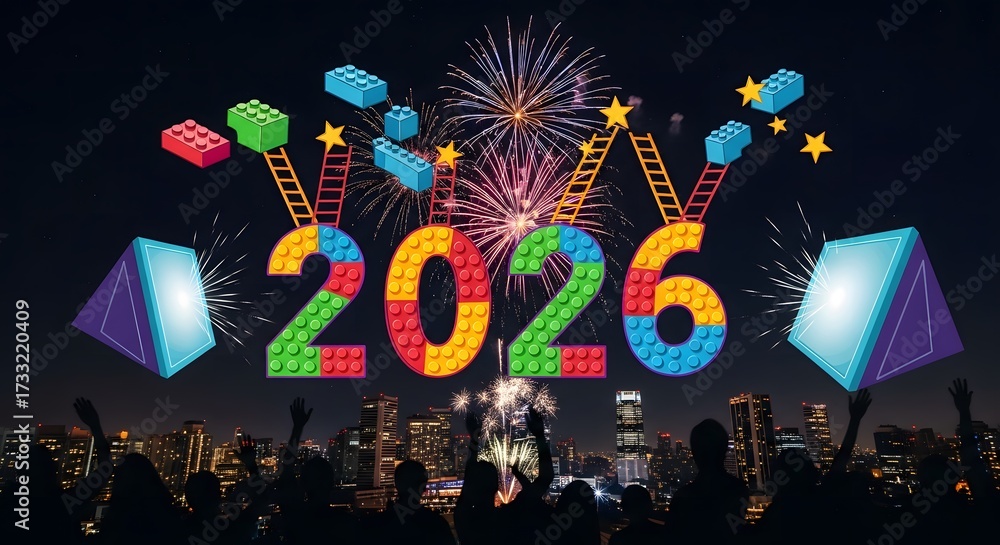 Naklejka premium Low-angle shot of real fireworks exploding in the night sky over a city skyline