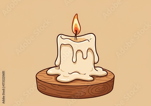 Cartoon illustration of a melting candle on a wooden stand with a warm inviting glow emitting from
