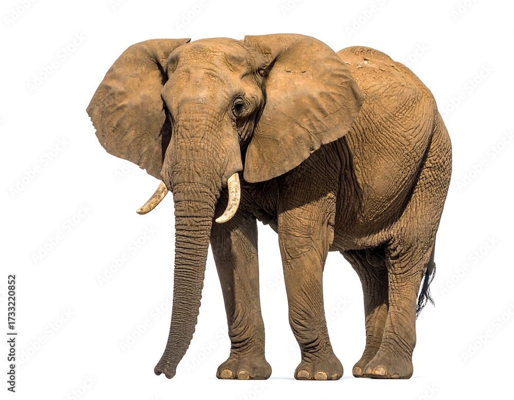 Fototapeta premium A large African elephant against a white background
