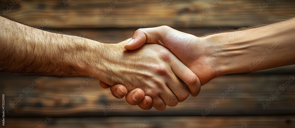 Fototapeta premium Human Handshake Agreement Trust Partnership Wood Background