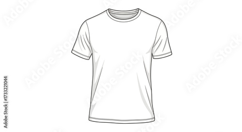 Illustration of a plain white t-shirt with short sleeves, presented on a white background.