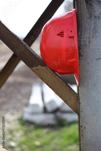 red helmet on a work site