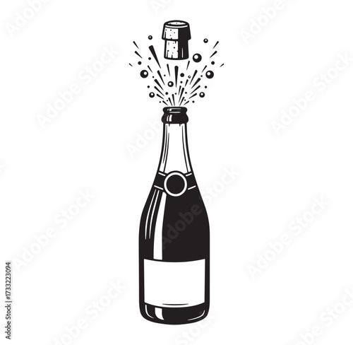 Vector illustration of champagne bottle popping open for celebration festive events