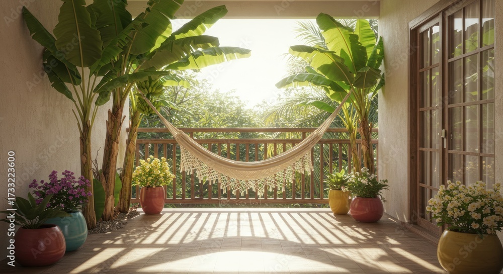Fototapeta premium Tropical indoor patio with hammock