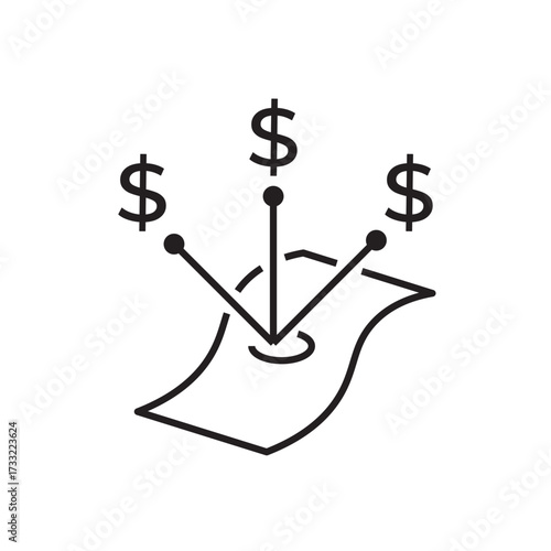 Financial growth icon with dollar signs and money bill—ideal for investment, profit, income, cash flow, and business finance visuals. Minimal outline vector for modern designs.