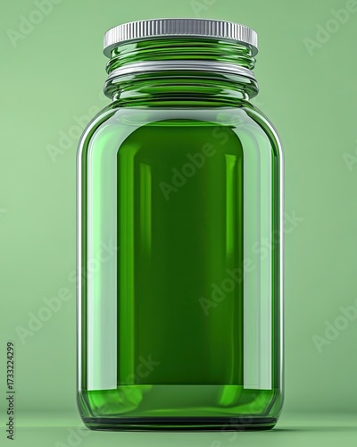 Green glass jar with silver cap