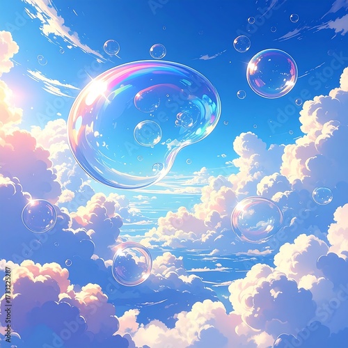 Pastel sky filled with bubbles