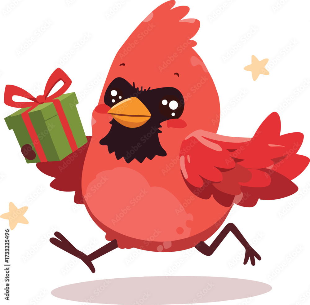Fototapeta premium Cardinal Bird holding a gift 